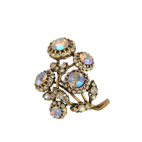 Vintage Ab Rhinestone Floral Spray Brooch (A7891) - Picture 1 of 5